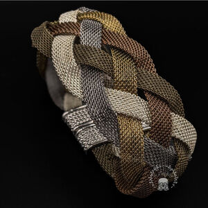 Multicolor Braided Mesh Wire Women's Magnetic Clasp Cuff Bracelet